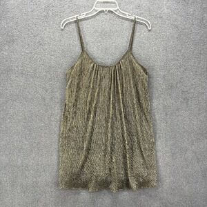 Paper Crane Top womens Small gold‎ black Spaghetti Strap Overlay Shimmer lined